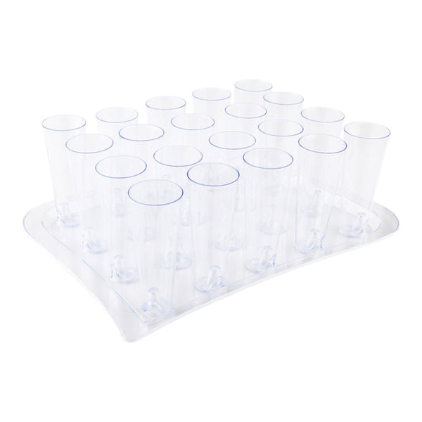 Restaurantware Bev Tek 5 Oz Round Clear Plastic Tall Cocktail Glass - With Serving Tray - 14 1/2" X 10 1/2" X 5" - 100 Count Box