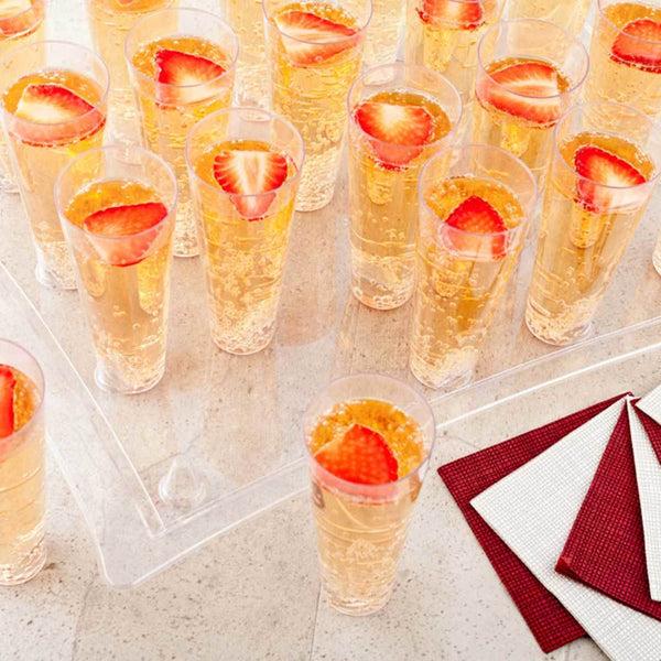 Restaurantware Bev Tek 5 Oz Round Clear Plastic Tall Cocktail Glass - With Serving Tray - 14 1/2" X 10 1/2" X 5" - 100 Count Box