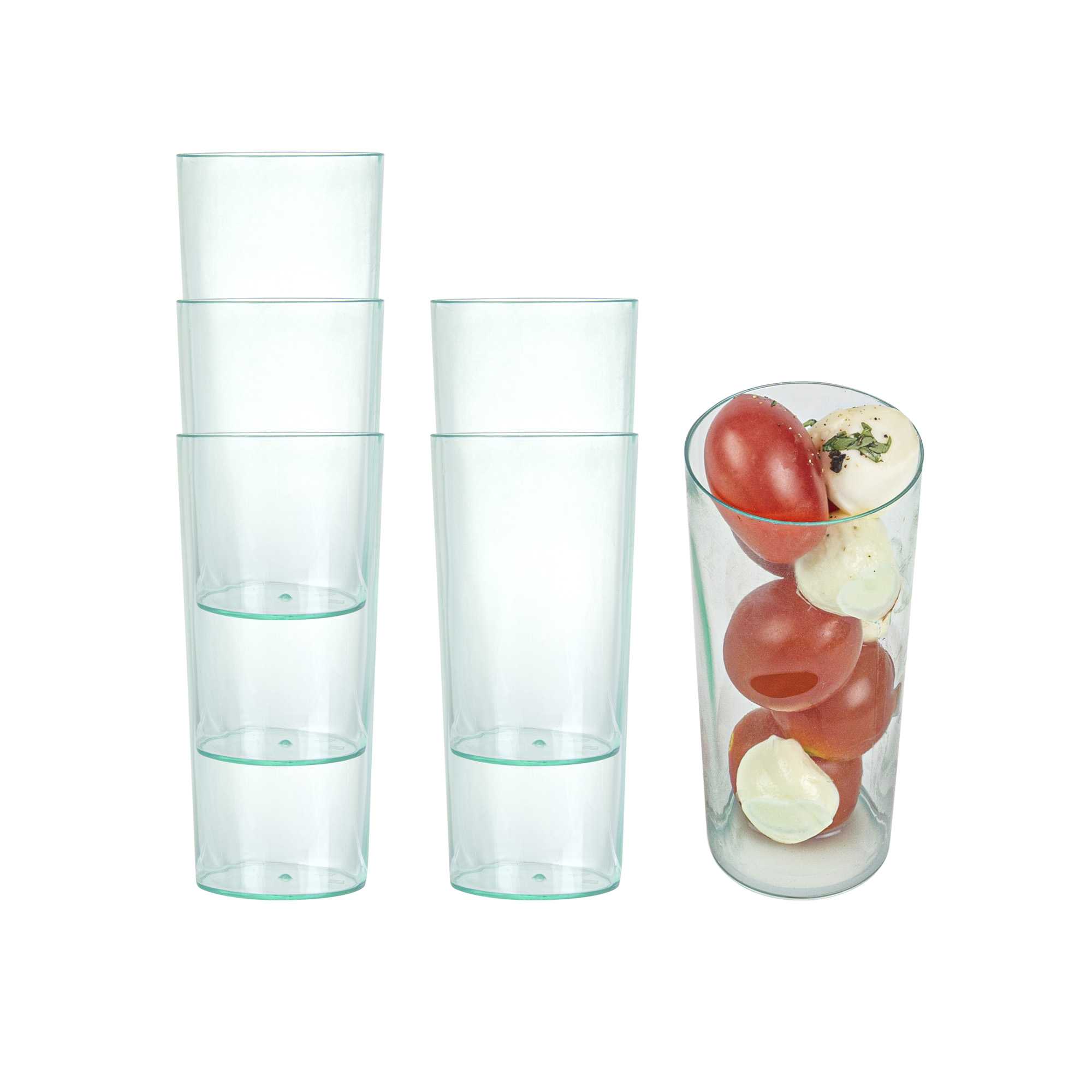 restaurantware Bev Tek 5 oz Round Seagreen Plastic Cannello Cocktail Glass - 1 3/4" x 1 3/4" x 4" - 100 count box