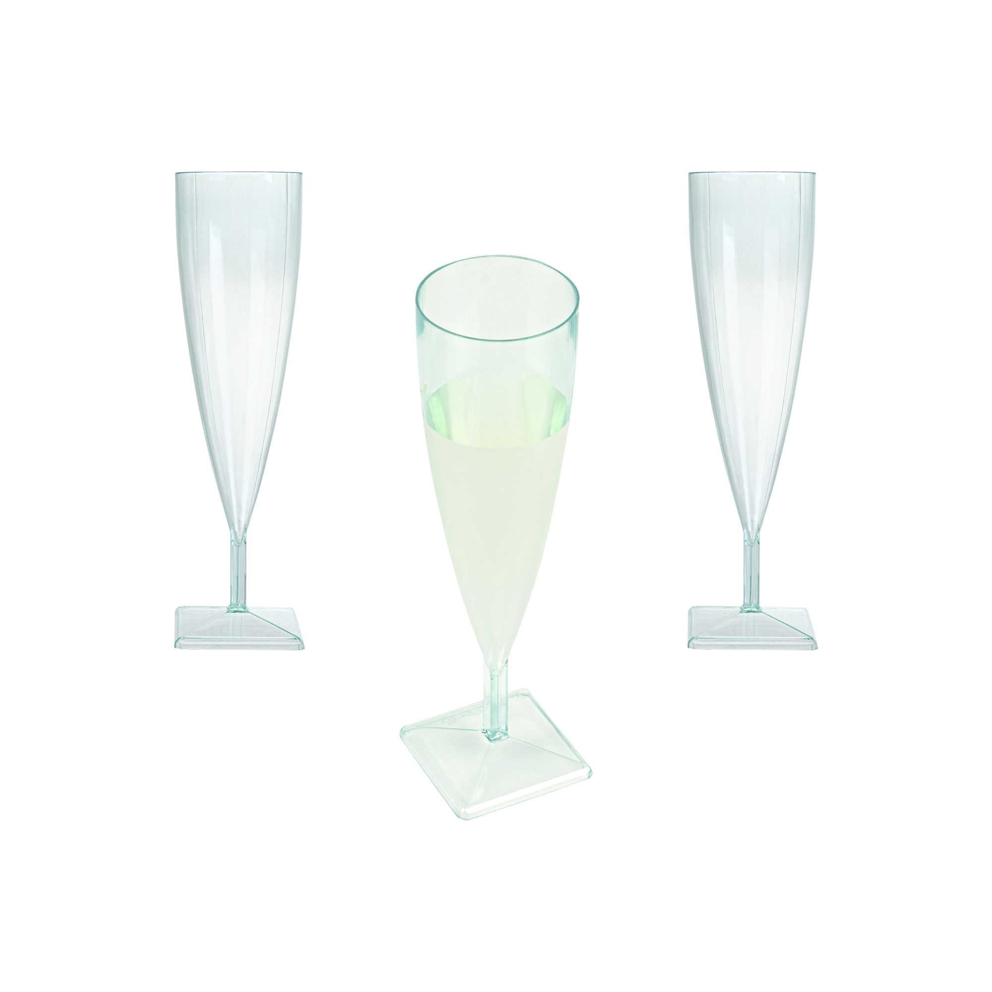 restaurantware Bev Tek 5 oz Seagreen Plastic Champagne Flute - 2" x 2" x 7" - 100 count box