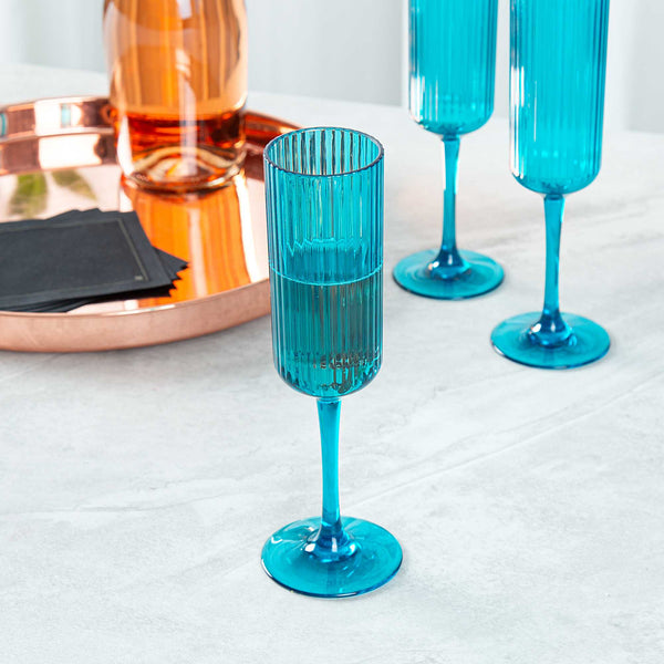 Restaurantware Bev Tek 6 Oz Blue SAN Plastic Champagne Flute - 48 Count Box