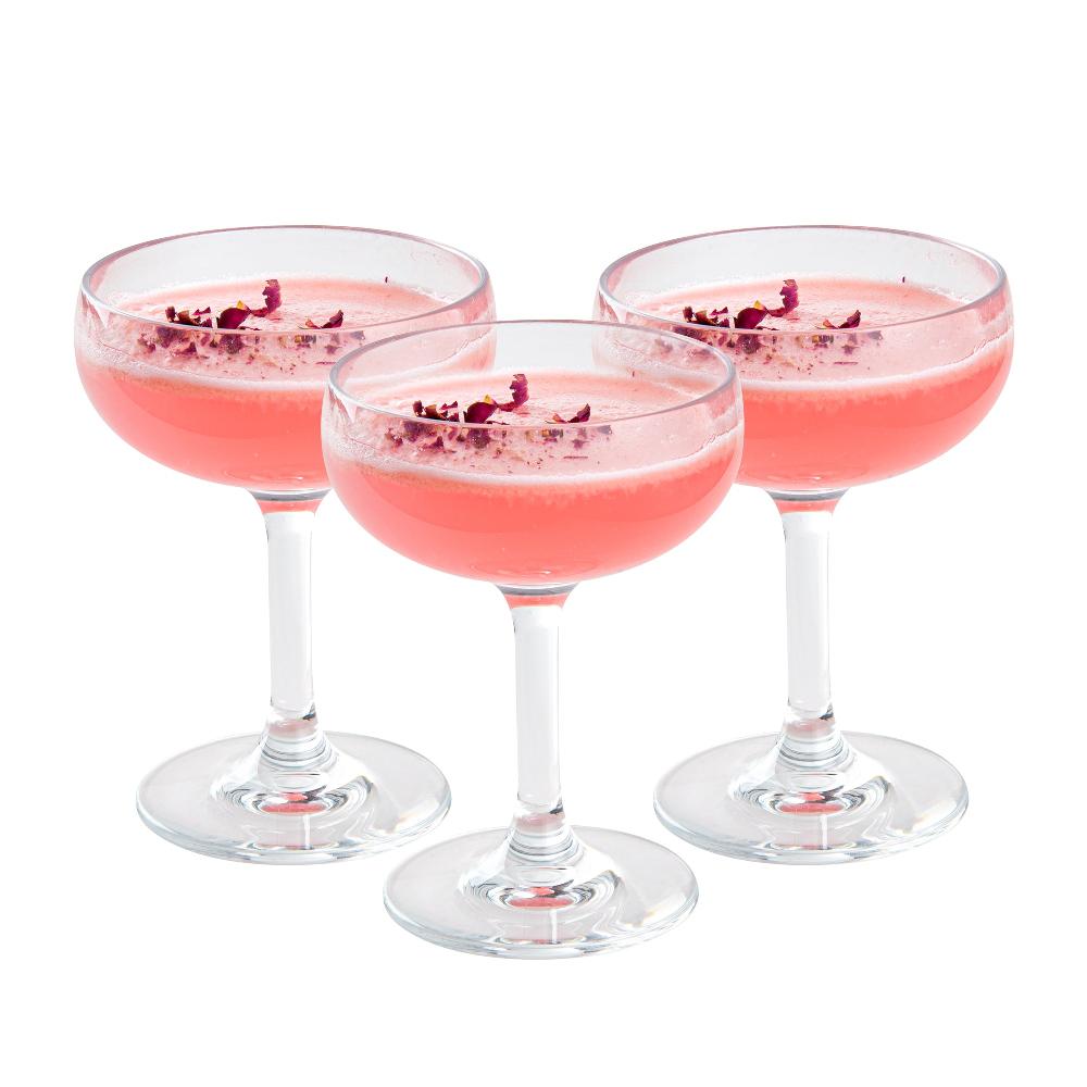 restaurantware Bev Tek 7 oz Polycarbonate Champagne Coupe Glass - 3 3/4" x 3 3/4" x 5" - 48 count box