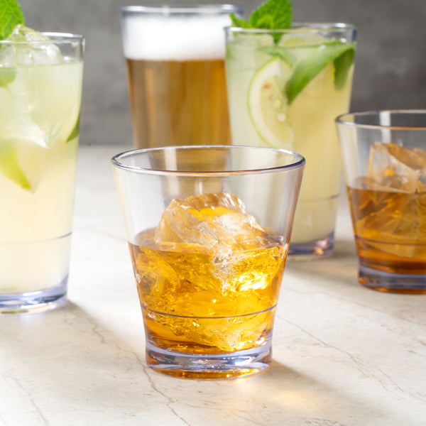 Restaurantware Bev Tek 9 Oz SAN Plastic Old Fashioned Glass - Stackable - 3 1/2" X 3 1/2" X 3 3/4" - 12 Count Box