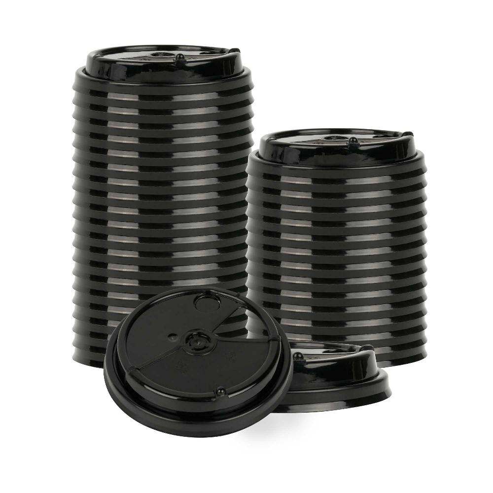 restaurantware Bev Tek Black Plastic 2-in-1 Straw or Sip Coffee Cup Lid - Fits 8 12 16 and 20 oz - 100 count box