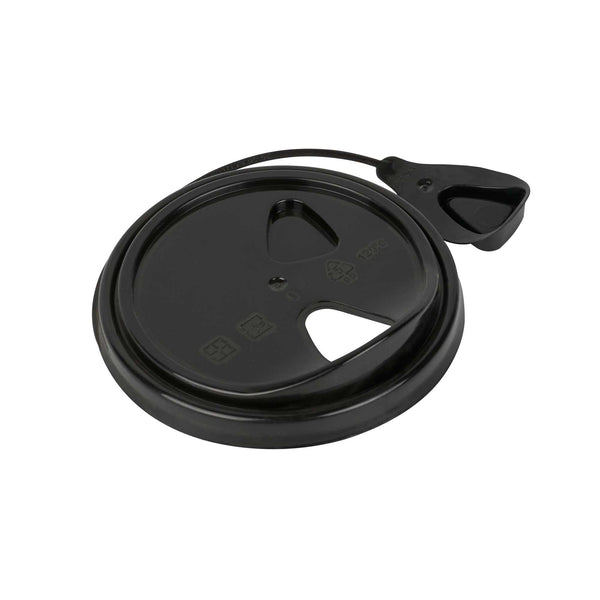 Restaurantware Bev Tek Black Plastic Pop Lock Coffee Cup Lid - Fits 8 12 16 And 20 Oz - 100 Count Box