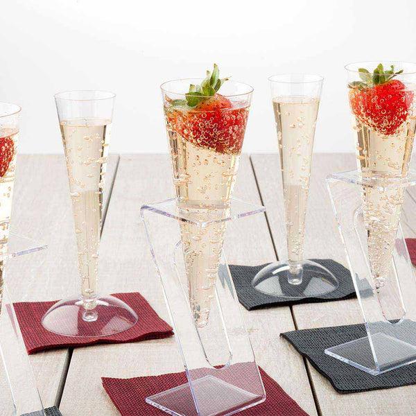 Restaurantware Bev Tek Clear Plastic Individual Champagne Flute Stand - 6" X 2 1/4" X 2 1/4" - 100 Count Box