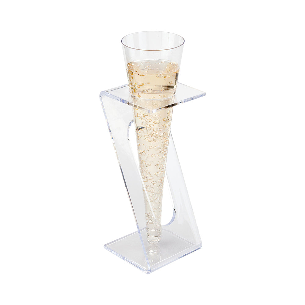 restaurantware Bev Tek Clear Plastic Individual Champagne Flute Stand - 6" x 2 1/4" x 2 1/4" - 100 count box