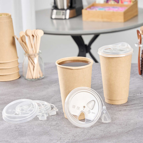 Restaurantware Bev Tek Clear Plastic Pop Lock Hot / Cold Drinking Cup Lid - Fits 12 16 And 24 Oz - 100 Count Box