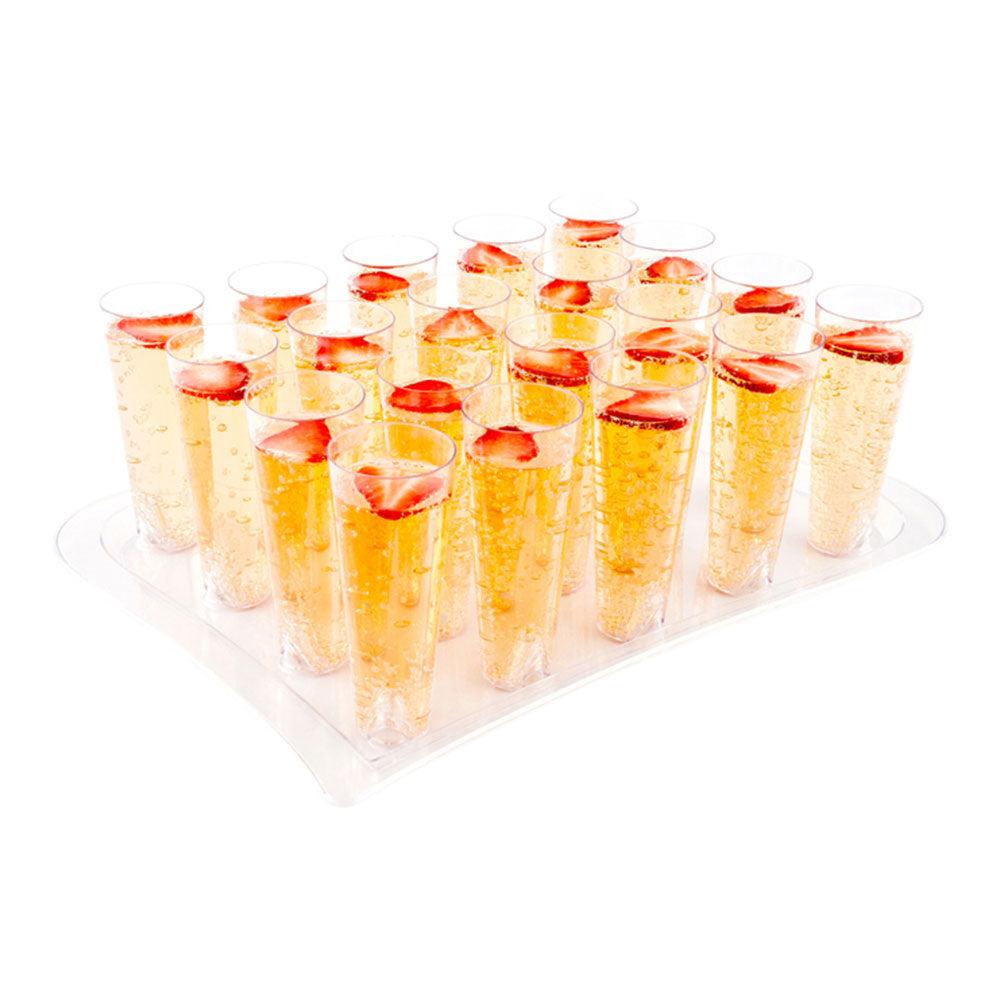 restaurantware Bev Tek Clear Plastic Serving Tray - 14 1/2" x 10 1/2" x 1" - for 5 oz Round Tall Cocktail Glass - 5 count box
