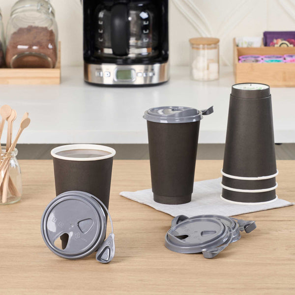 Restaurantware Bev Tek Gray Plastic Pop Lock Coffee Cup Lid - Fits 8 12 16 And 20 Oz - 100 Count Box