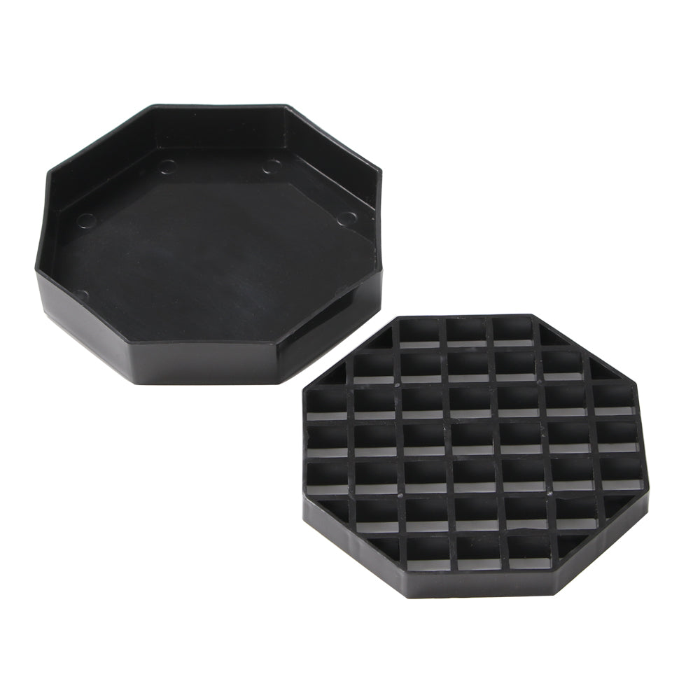 restaurantware Bev Tek Octagon Black Plastic Drip Tray - with Removable Grate - 4" - 10 count box