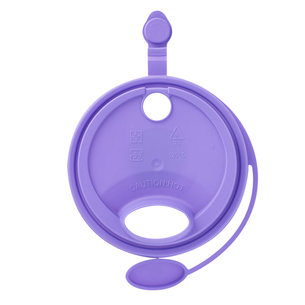Restaurantware Bev Tek Purple Plastic 2-in-1 Straw Or Sippy Cup Lid - With Two Plugs Fits 12 16 And 24 Oz - 500 Count Box