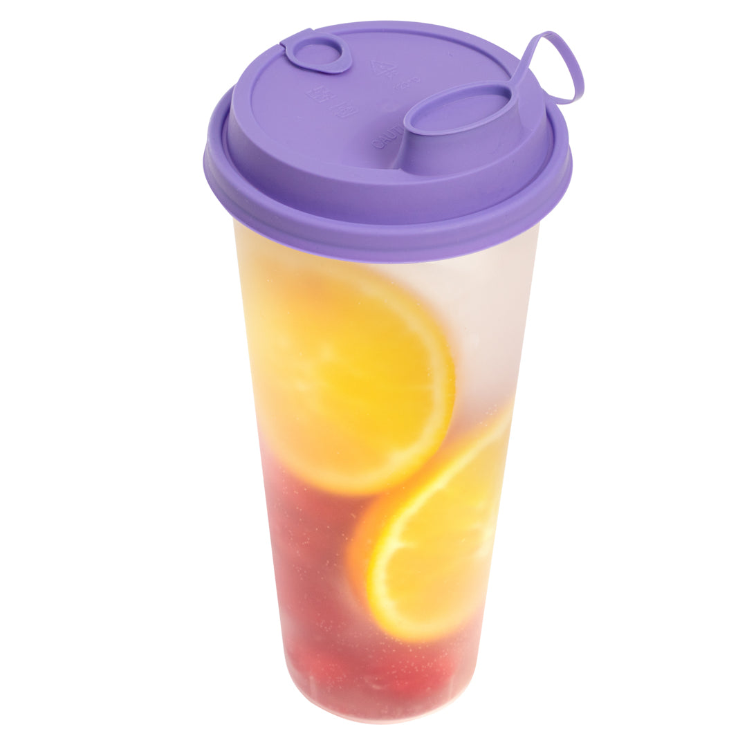 restaurantware Bev Tek Purple Plastic 2-in-1 Straw or Sippy Cup Lid - with Two Plugs Fits 12 16 and 24 oz - 500 count box