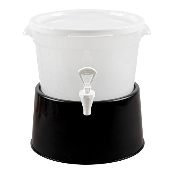 Restaurantware Bev Tek Round Black Plastic Beverage Dispenser Base - For 3 And 6 Gal Dispenser - 10 1/2" X 10 1/2" X 6 1/2" - 4 Count Box