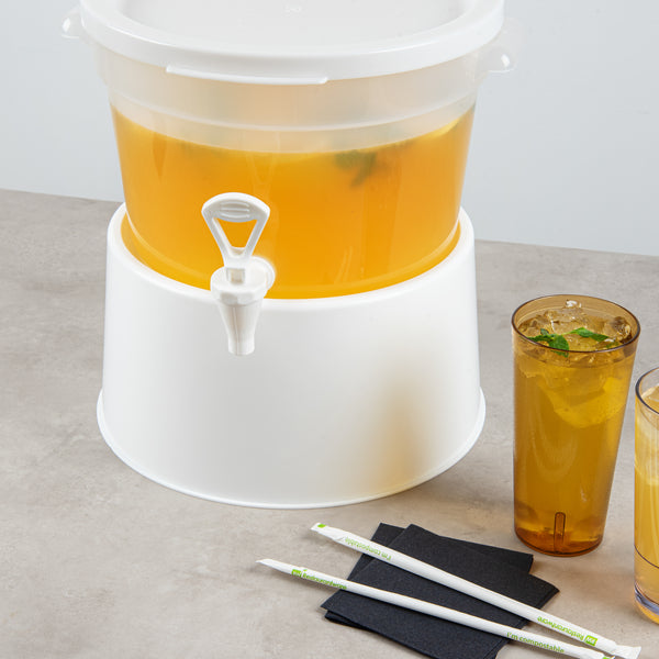 Restaurantware Bev Tek Round White Plastic Beverage Dispenser Base - For 3 And 6 Gal Dispenser - 10 1/2" X 10 1/2" X 6 1/2" - 4 Count Box