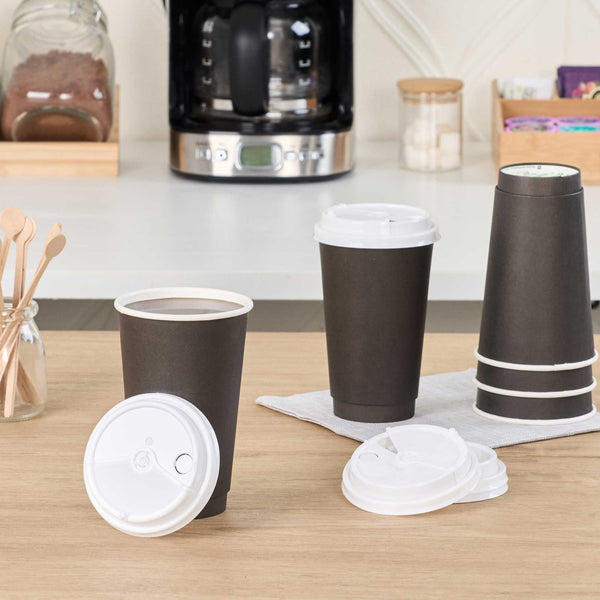 Restaurantware Bev Tek White Plastic 2-in-1 Straw Or Sip Coffee Cup Lid - Fits 8 12 16 And 20 Oz - 100 Count Box