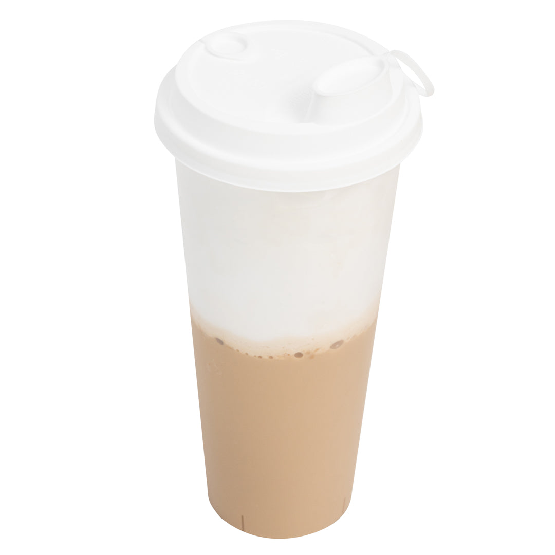 restaurantware Bev Tek White Plastic 2-in-1 Straw or Sippy Cup Lid - with Two Plugs Fits 12 16 and 24 oz - 500 count box