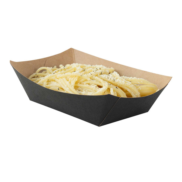 Restaurantware Bio Tek 1/2 Lb Black Paper #50 Food Tray / Boat - 4 1/4" X 2 3/4" X 1 1/2" - 400 Count Box