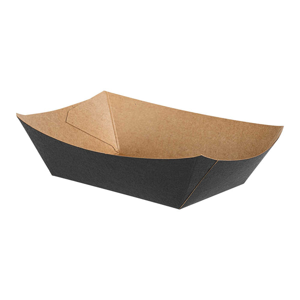 Restaurantware Bio Tek 1/2 Lb Black Paper #50 Food Tray / Boat - 4 1/4" X 2 3/4" X 1 1/2" - 400 Count Box