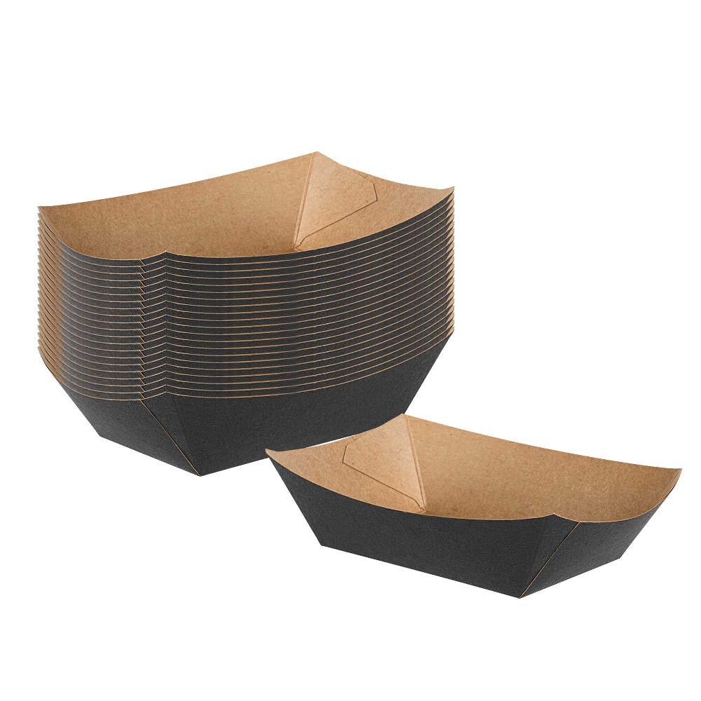 restaurantware Bio Tek 1/2 lb Black Paper #50 Food Tray / Boat - 4 1/4" x 2 3/4" x 1 1/2" - 400 count box