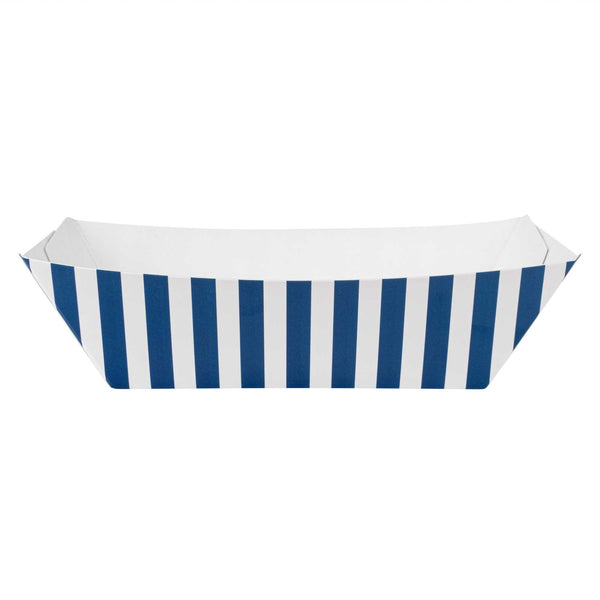 Restaurantware Bio Tek 1/2 Lb Blue And White Stripe Paper #50 Food Tray / Boat - 4 1/4" X 2 3/4" X 1 1/2" - 400 Count Box