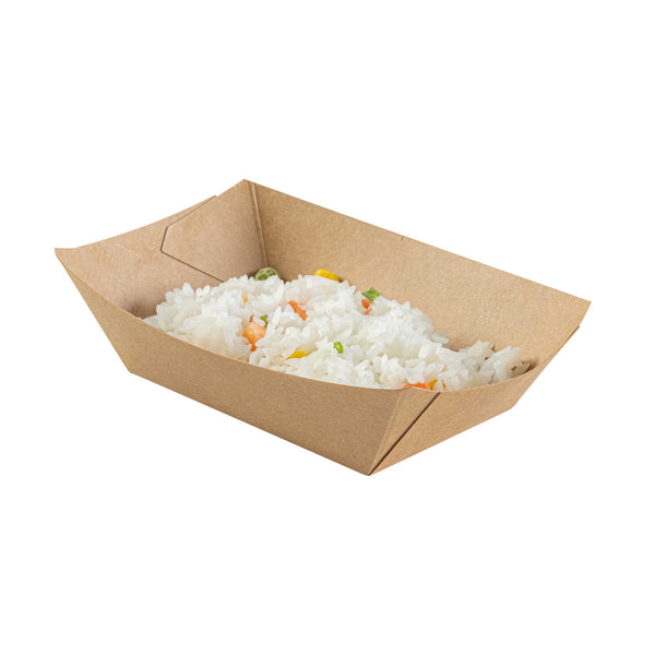 Restaurantware Bio Tek 1/2 Lb Kraft Paper #50 Food Tray / Boat - 4 1/4" X 2 3/4" X 1 1/2" - 400 Count Box