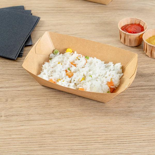Restaurantware Bio Tek 1/2 Lb Kraft Paper #50 Food Tray / Boat - 4 1/4" X 2 3/4" X 1 1/2" - 400 Count Box