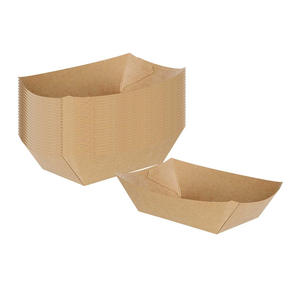 restaurantware Bio Tek 1/2 lb Kraft Paper #50 Food Tray / Boat - 4 1/4" x 2 3/4" x 1 1/2" - 400 count box