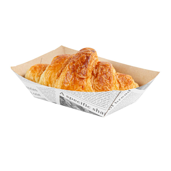 Restaurantware Bio Tek 1/2 Lb Newsprint Paper #50 Food Tray / Boat - 4 1/4" X 2 3/4" X 1 1/2" - 400 Count Box