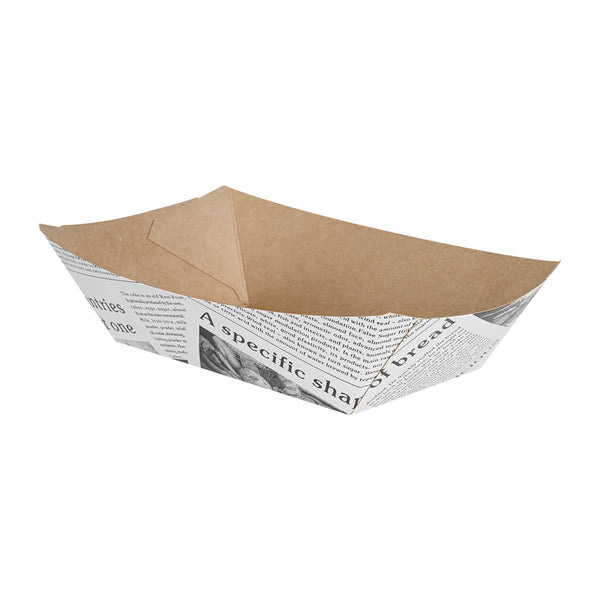 Restaurantware Bio Tek 1/2 Lb Newsprint Paper #50 Food Tray / Boat - 4 1/4" X 2 3/4" X 1 1/2" - 400 Count Box