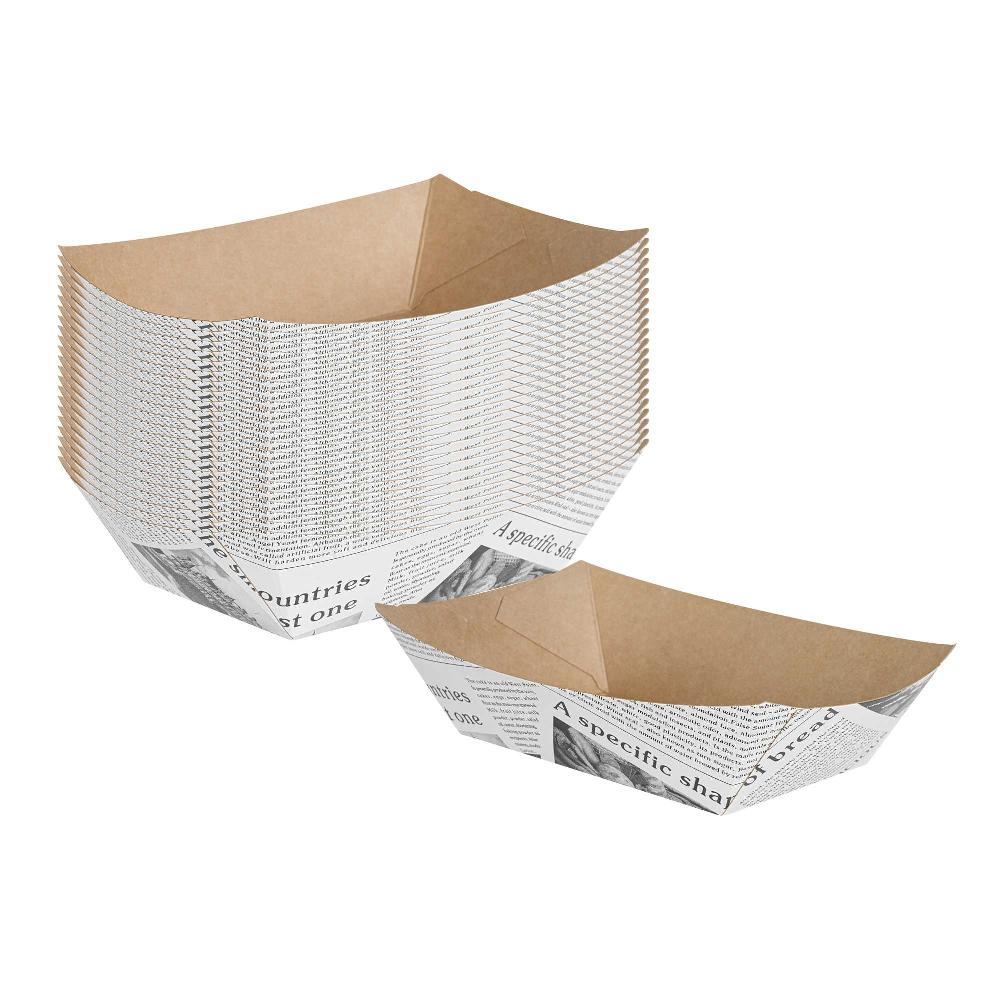 restaurantware Bio Tek 1/2 lb Newsprint Paper #50 Food Tray / Boat - 4 1/4" x 2 3/4" x 1 1/2" - 400 count box