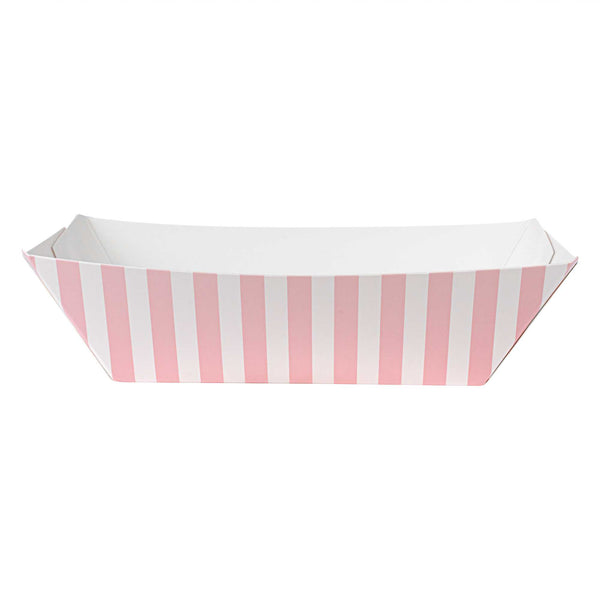 Restaurantware Bio Tek 1/2 Lb Pink And White Stripe Paper #50 Food Tray / Boat - 4 1/4" X 2 3/4" X 1 1/2" - 400 Count Box