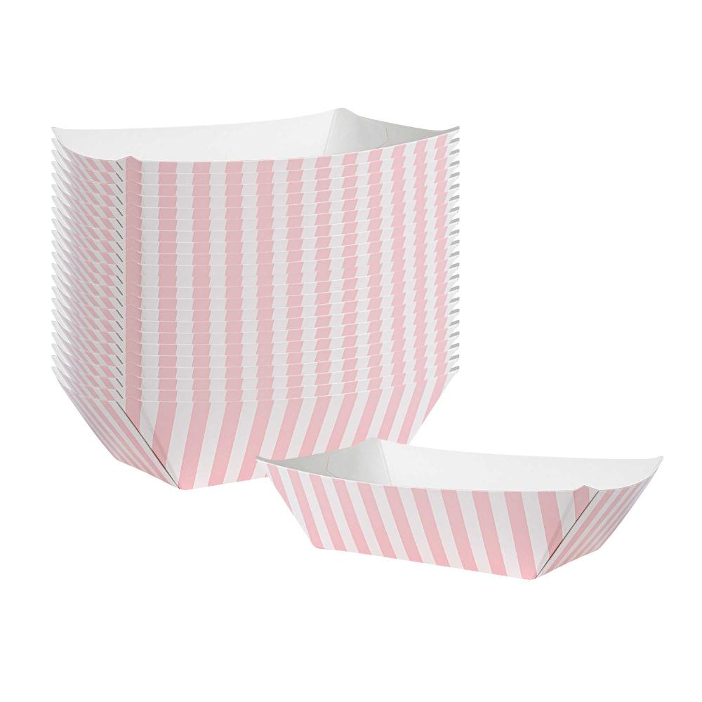 restaurantware Bio Tek 1/2 lb Pink and White Stripe Paper #50 Food Tray / Boat - 4 1/4" x 2 3/4" x 1 1/2" - 400 count box