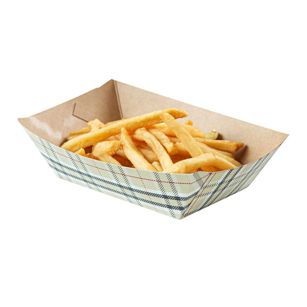 Restaurantware Bio Tek 1/2 Lb Plaid Paper #50 Food Tray / Boat - 4 1/4" X 2 3/4" X 1 1/2" - 400 Count Box