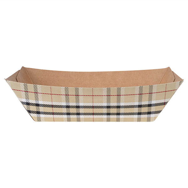 Restaurantware Bio Tek 1/2 Lb Plaid Paper #50 Food Tray / Boat - 4 1/4" X 2 3/4" X 1 1/2" - 400 Count Box