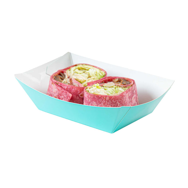 Restaurantware Bio Tek 1/2 Lb Turquoise Paper #50 Food Tray / Boat - 4 1/4" X 2 3/4" X 1 1/2" - 400 Count Box
