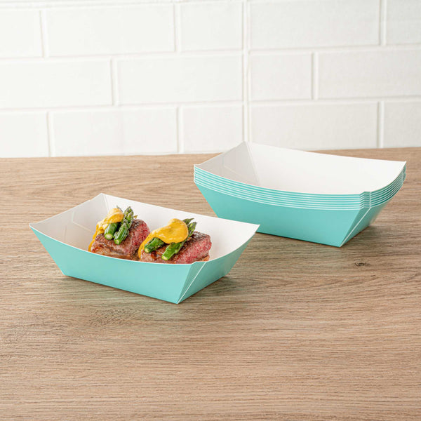 Restaurantware Bio Tek 1/2 Lb Turquoise Paper #50 Food Tray / Boat - 4 1/4" X 2 3/4" X 1 1/2" - 400 Count Box