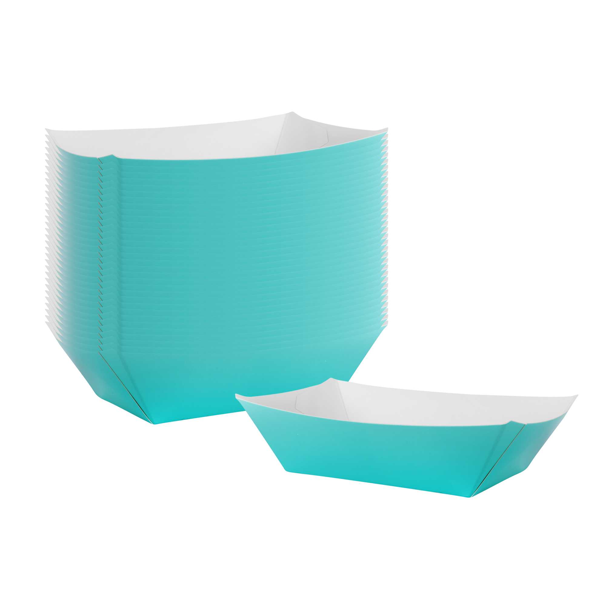 restaurantware Bio Tek 1/2 lb Turquoise Paper #50 Food Tray / Boat - 4 1/4" x 2 3/4" x 1 1/2" - 400 count box