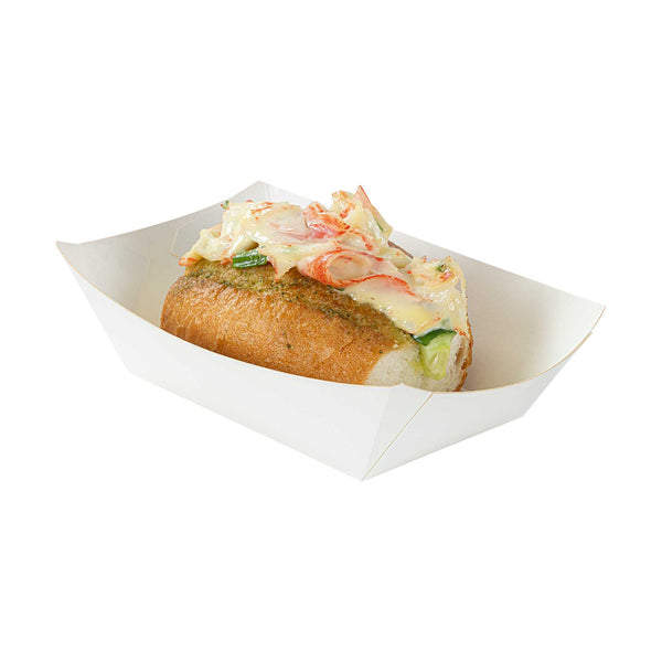 Restaurantware Bio Tek 1/2 Lb White Paper #50 Food Tray / Boat - 4 1/4" X 2 3/4" X 1 1/2" - 400 Count Box