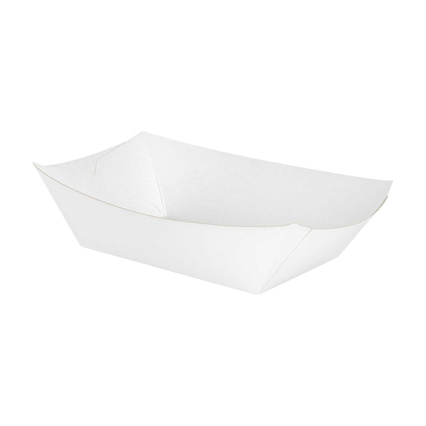 Restaurantware Bio Tek 1/2 Lb White Paper #50 Food Tray / Boat - 4 1/4" X 2 3/4" X 1 1/2" - 400 Count Box