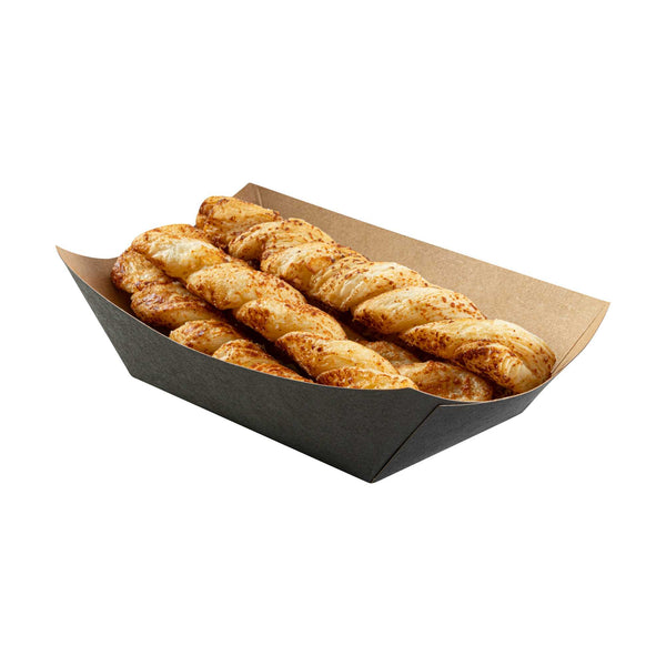 Restaurantware Bio Tek 1 Lb Black Paper #100 Food Tray / Boat - 5 1/2" X 3 1/2" X 2" - 200 Count Box