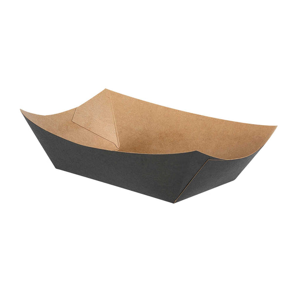 Restaurantware Bio Tek 1 Lb Black Paper #100 Food Tray / Boat - 5 1/2" X 3 1/2" X 2" - 200 Count Box