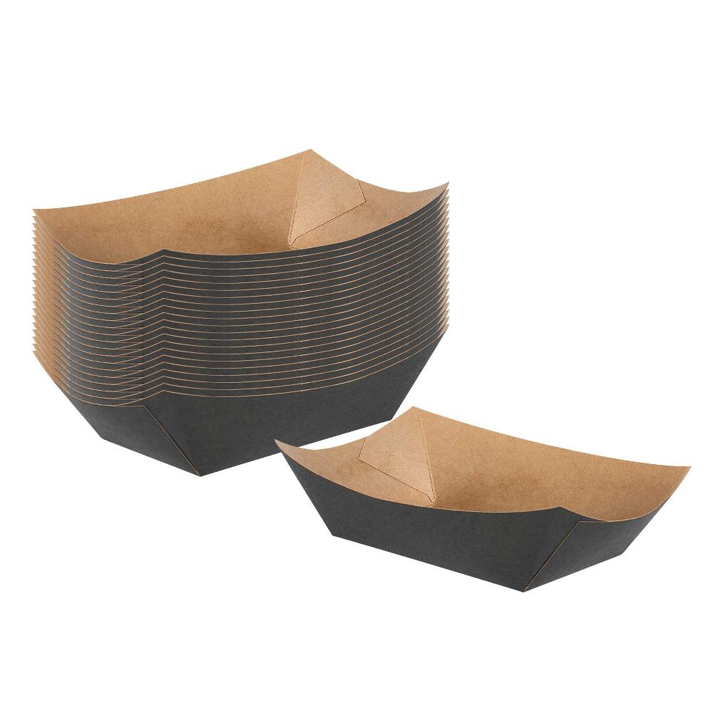 restaurantware Bio Tek 1 lb Black Paper #100 Food Tray / Boat - 5 1/2" x 3 1/2" x 2" - 200 count box