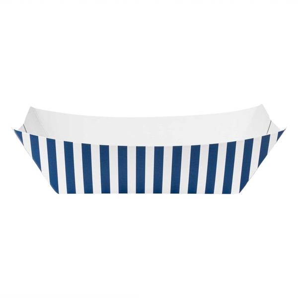 Restaurantware Bio Tek 1 Lb Blue And White Stripe Paper #100 Food Tray / Boat - 5 1/2" X 3 1/2" X 2" - 200 Count Box