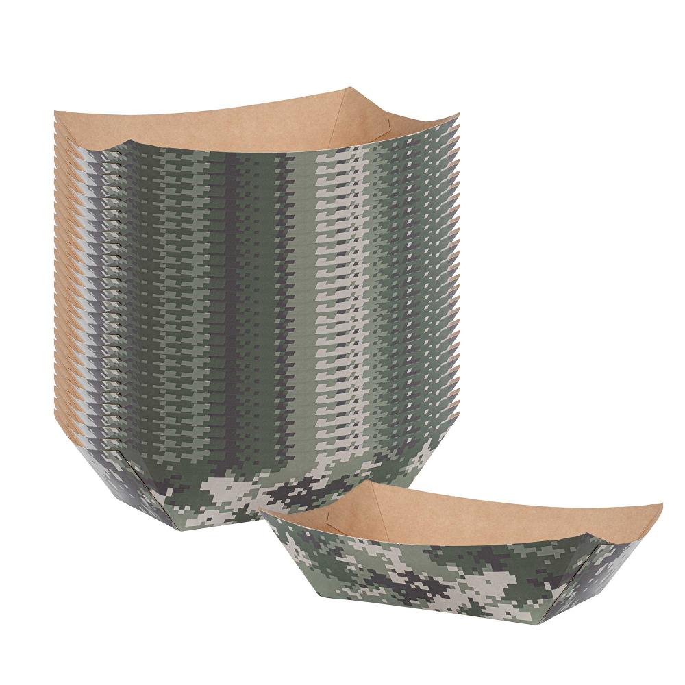 restaurantware Bio Tek 1 lb Camouflage Paper #100 Food Tray / Boat - 5 1/2" x 3 1/2" x 2" - 200 count box