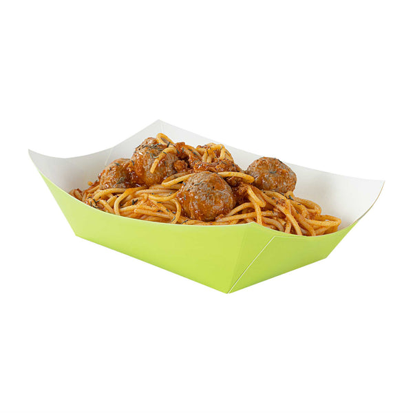 Restaurantware Bio Tek 1 Lb Eco Green Paper #100 Food Tray / Boat - 5 1/2" X 3 1/2" X 2" - 200 Count Box