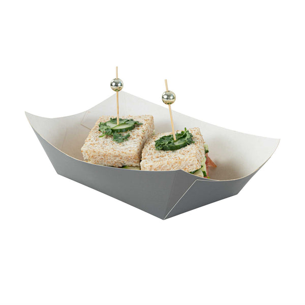 Restaurantware Bio Tek 1 Lb Gray Paper #100 Food Tray / Boat - 5 1/2" X 3 1/2" X 2" - 200 Count Box