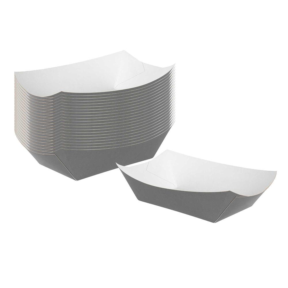 restaurantware Bio Tek 1 lb Gray Paper #100 Food Tray / Boat - 5 1/2" x 3 1/2" x 2" - 200 count box