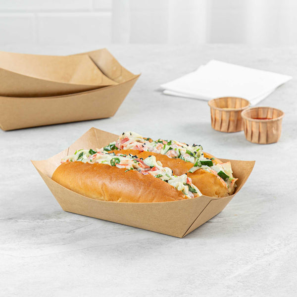 Restaurantware Bio Tek 1 Lb Kraft Paper #100 Food Tray / Boat - 5 1/2" X 3 1/2" X 2" - 200 Count Box