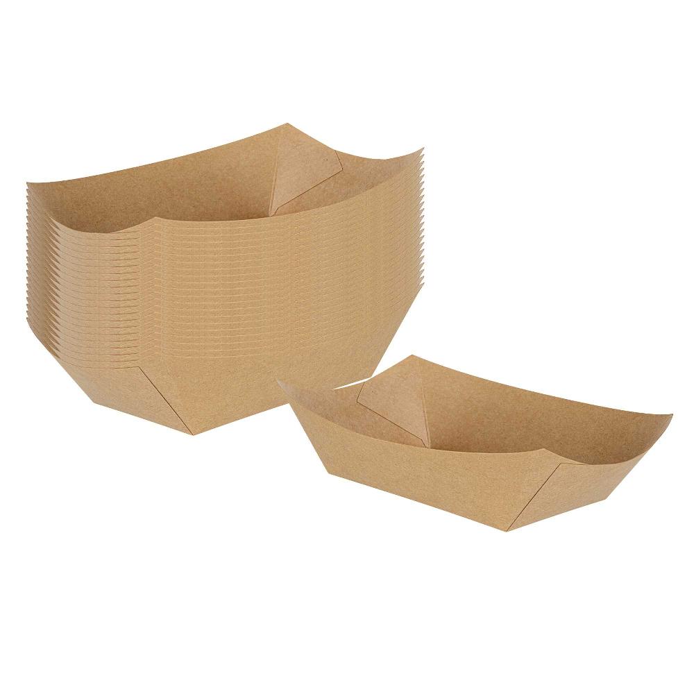 restaurantware Bio Tek 1 lb Kraft Paper #100 Food Tray / Boat - 5 1/2" x 3 1/2" x 2" - 200 count box